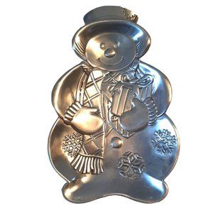 Pewter 7" Frosty Snowman Holiday Candy Dish Plate  Christmas